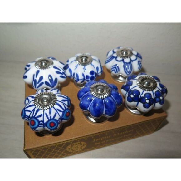 Jaipur Market Blue/White Design Ceramic Drawer Knobs, Set Of 6 - Picture 2 of 9